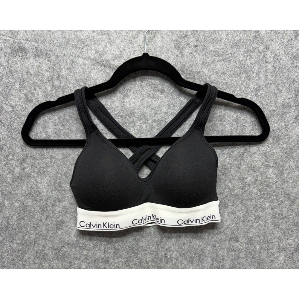 Calvin Klein Modern Cotton Bralette Black Racerback Padded Wireless Bra Small